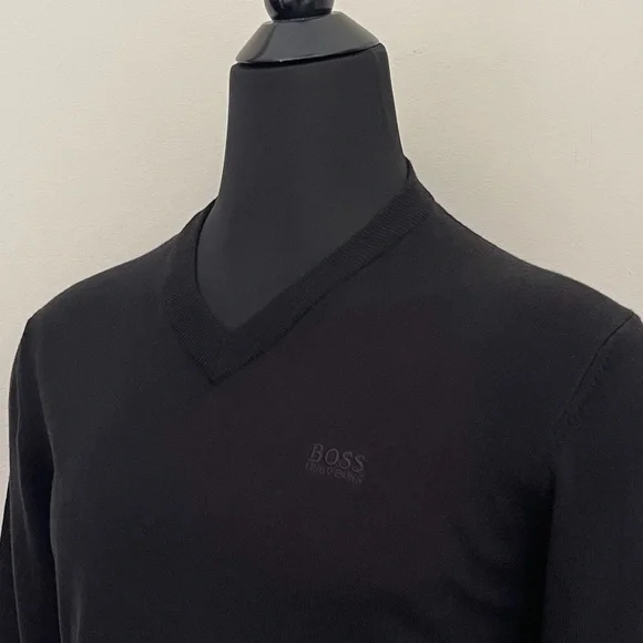 New Hugo Boss V Neck Black Wool Sweater